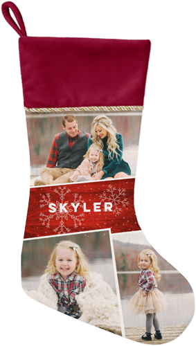 Snowflake Photo Collage Christmas Stocking, Red, Red
