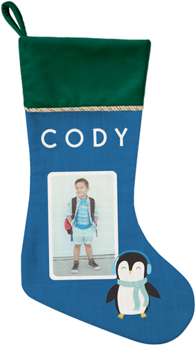 Winter Penguin Christmas Stocking, Green, Blue, blue yonder