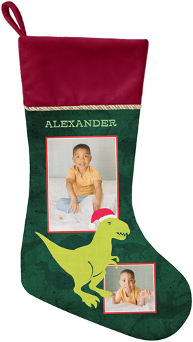 Dinosaur Merry Rexmas Christmas Stocking, Red, Green