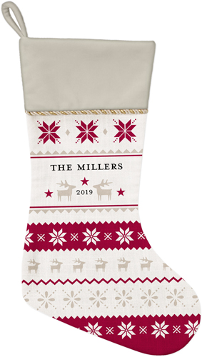 Fair Isle Christmas Stocking, Natural, Red, cabernet