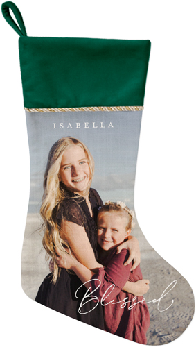 Contemporary Blessed Script Christmas Stocking, Green, White