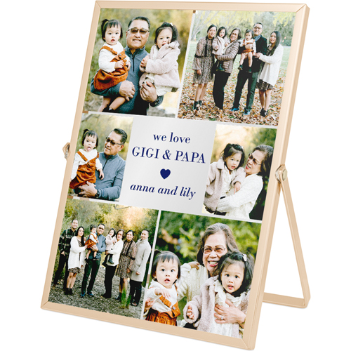 Grandparent Collage Tabletop Floating Framed Print, 5x7, Gold, Blue, navy