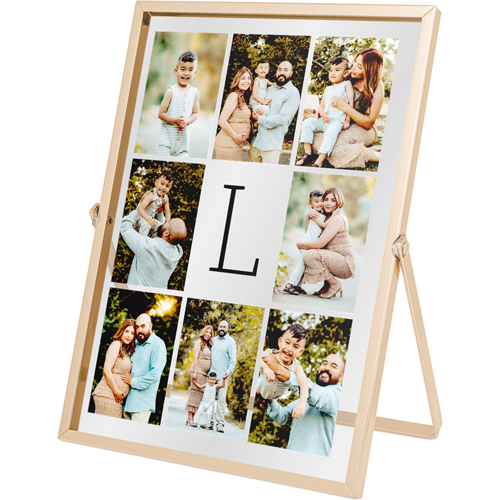 Monogram Gallery of Eight Tabletop Floating Framed Print, 5x7, Gold, Multicolor