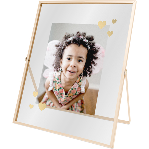 Golden Hearts Tabletop Floating Framed Print, 8x10, Gold, White