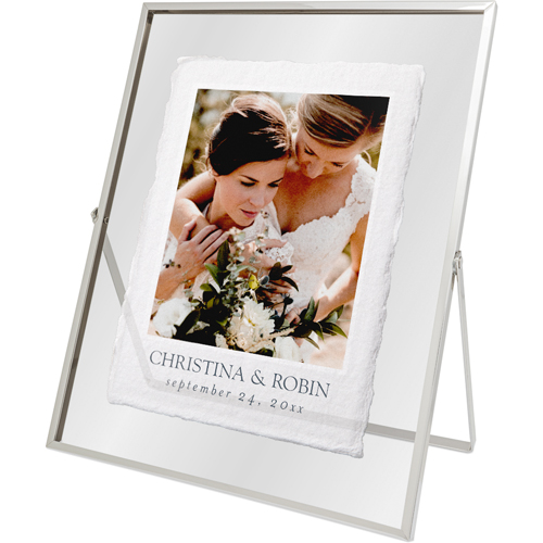 Ripped Paper Tabletop Floating Framed Print, 8x10, Silver, White, white