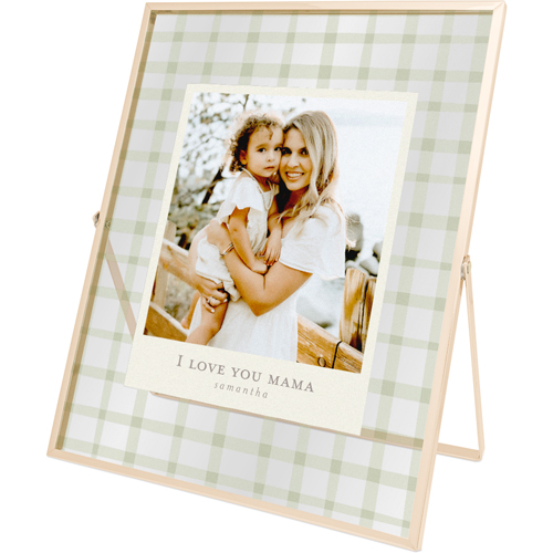 Painted Gingham Tabletop Floating Framed Print, 8x10, Gold, Green, pear