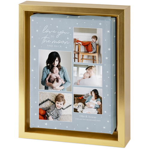 To The Moon Frame Tabletop Framed Canvas Print, 5x7, Gold, Tabletop Framed Canvas Prints, Blue