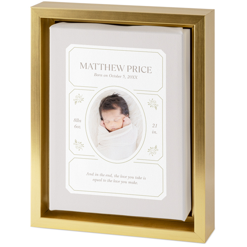 Vintage Stationery Frame Tabletop Framed Canvas Print, 5x7, Gold, Tabletop Framed Canvas Prints, White