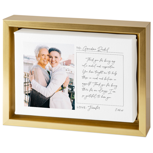 Handwritten Letter Grandma Tabletop Framed Canvas Print, 5x7, Gold, Tabletop Framed Canvas Prints, White