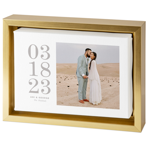 Wedding Date Tabletop Framed Canvas Print, 5x7, Gold, Tabletop Framed Canvas Prints, White
