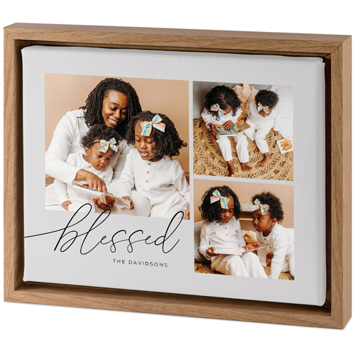 Blessed Script Tabletop Framed Canvas Print, 8x10, Natural, Tabletop Framed Canvas Prints, Gray