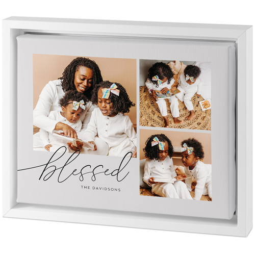 Blessed Script Tabletop Framed Canvas Print, 8x10, White, Tabletop Framed Canvas Prints, Gray, silver lining