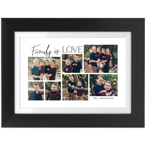 Family Is Love Script Tabletop Framed Prints, Black, White, 4x6, Black, black