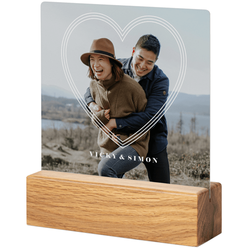 Lined Heart Tabletop Metal Prints, 5x5, Natural, White, white