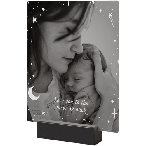 Moon And Stars Overlay Tabletop Metal Prints, 8x10, Black, White, white