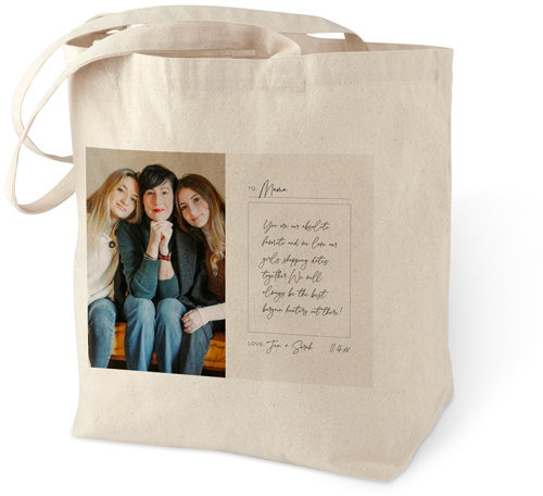 Handwritten Letter Cotton Tote Bag, Beige, wheat