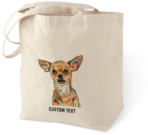 Chihuahua Custom Text Cotton Tote Bag, Multicolor