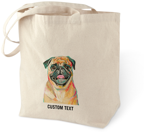 Pug Custom Text Cotton Tote Bag, Multicolor
