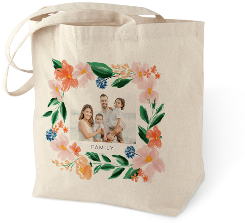 Soft Floral Frame Cotton Tote Bag, White