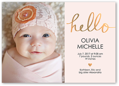 Hello Love Baby Girl 5x7 Unique Birth Announcements Tiny Prints