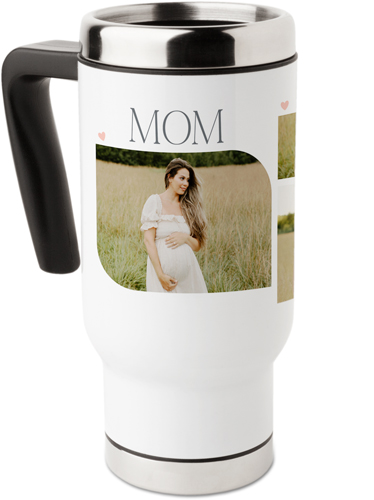 Hearts for Mom Travel Mug with Handle, 17oz, White