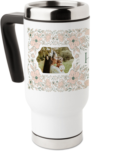 Classic Floral Monogram Travel Mug with Handle, 17oz, Green