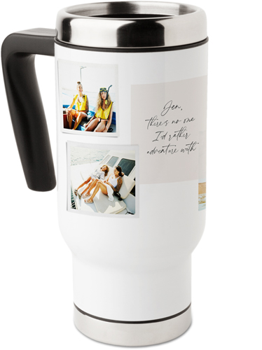 Handwritten Note Collage Travel Mug with Handle, 17oz, White