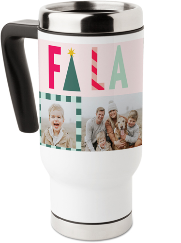 Bright Holiday Cheer Travel Mug with Handle, 17oz, Pink, magnolia