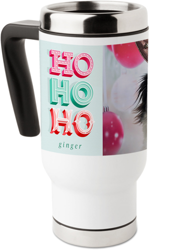 Holly Jolly Holiday Travel Mug with Handle, 17oz, Blue, rain