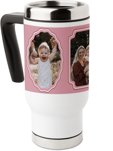 Rippled Border Frames Travel Mug with Handle, 17oz, Pink, faded rose