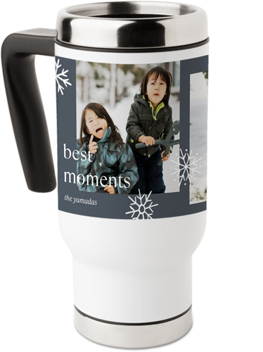 Simple Snowflakes Travel Mug with Handle, 17oz, Gray, slate