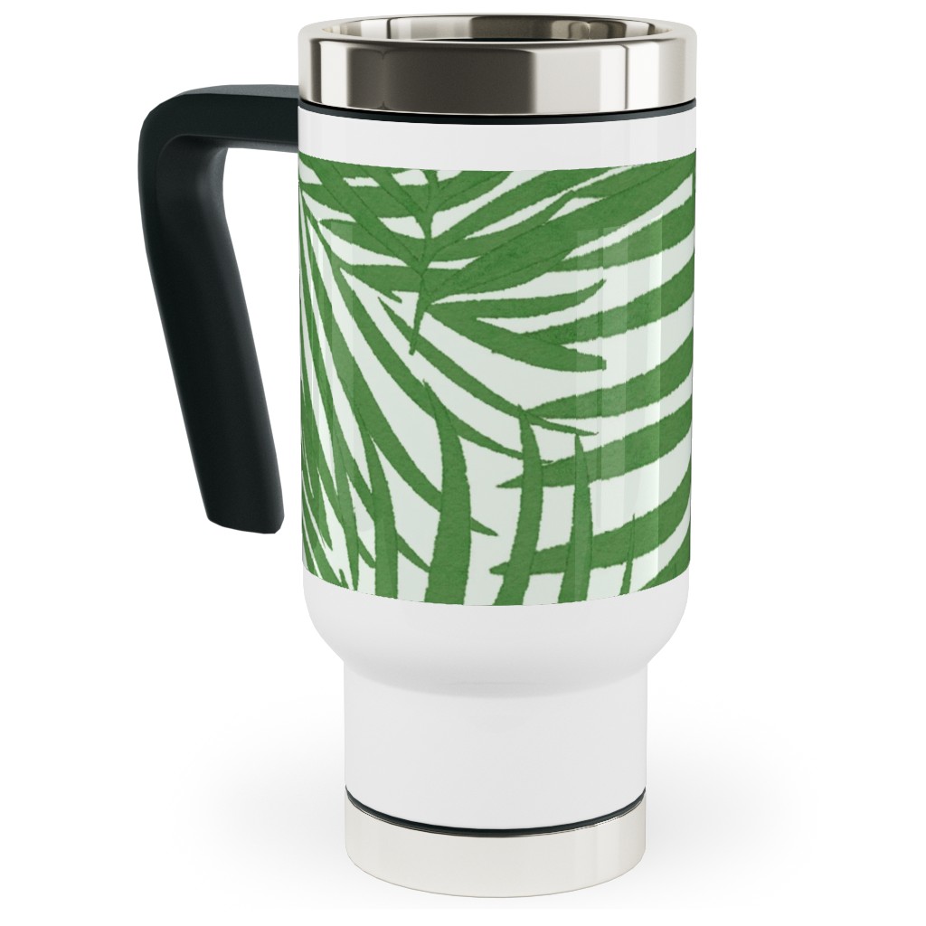 Watercolor Fronds - Green Travel Mug with Handle, 17oz, Green