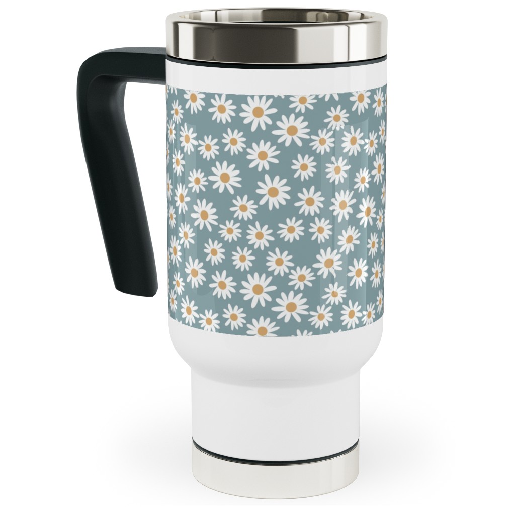 Daisy Print Travel Mug with Handle, 17oz, Blue