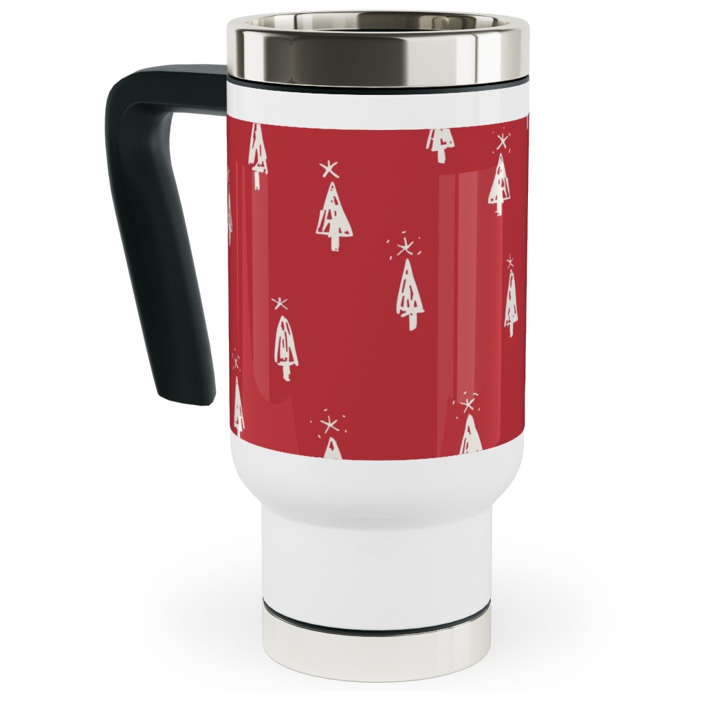 Christmas Trees on Pine Needle Travel Mug with Handle, 17oz, Red, Firecracker