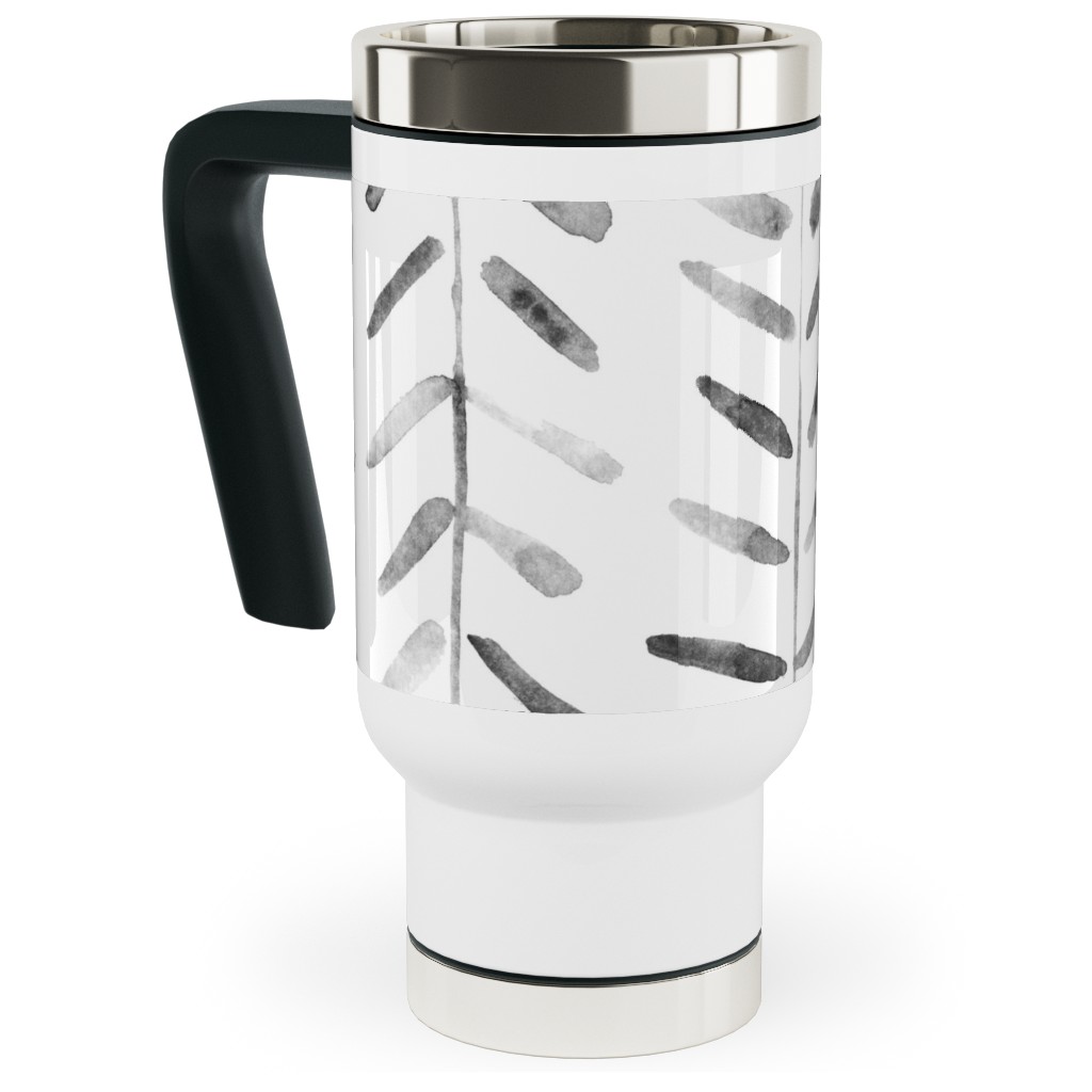 Noir Watercolor Abstract Geometrical Pattern for Modern Home Decor Bedding Nursery Painted Brush Strokes Herringbone Travel Mug with Handle, 17oz, White