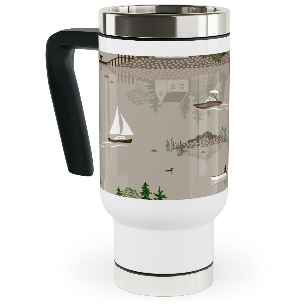 Boating on the Lake - Beige Travel Mug with Handle, 17oz, Beige, Pearl
