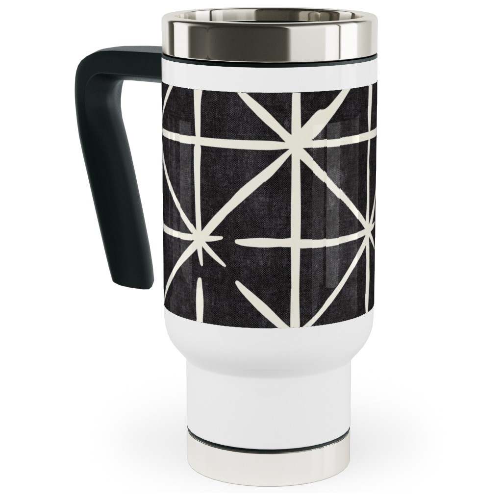 Geometric Triangles - Distressed Geometric Travel Mug with Handle, 17oz, Black
