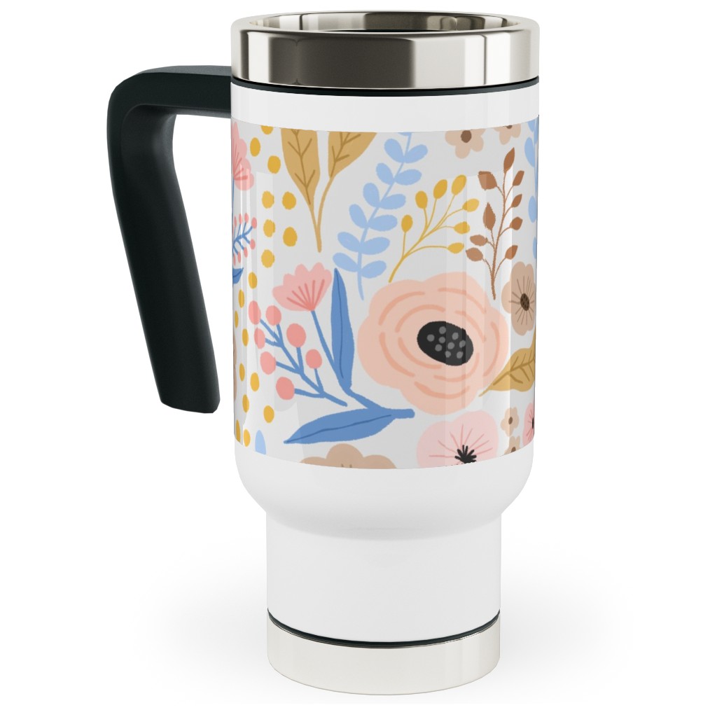 Sephira Meadows - Light Pink Travel Mug with Handle, 17oz, Pink, Bright Pink