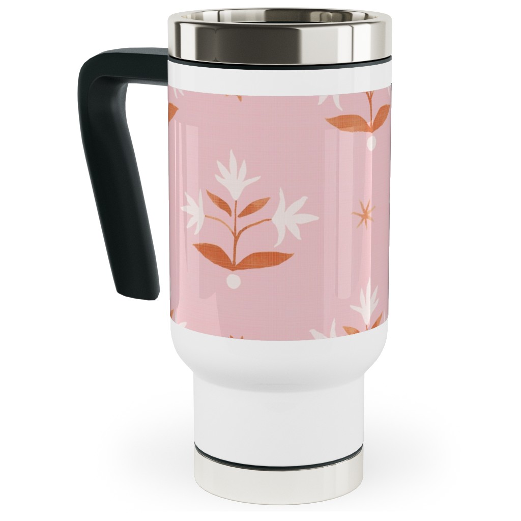 Thistle Stars - Pink and Orange Travel Mug with Handle, 17oz, Pink, Bright Pink