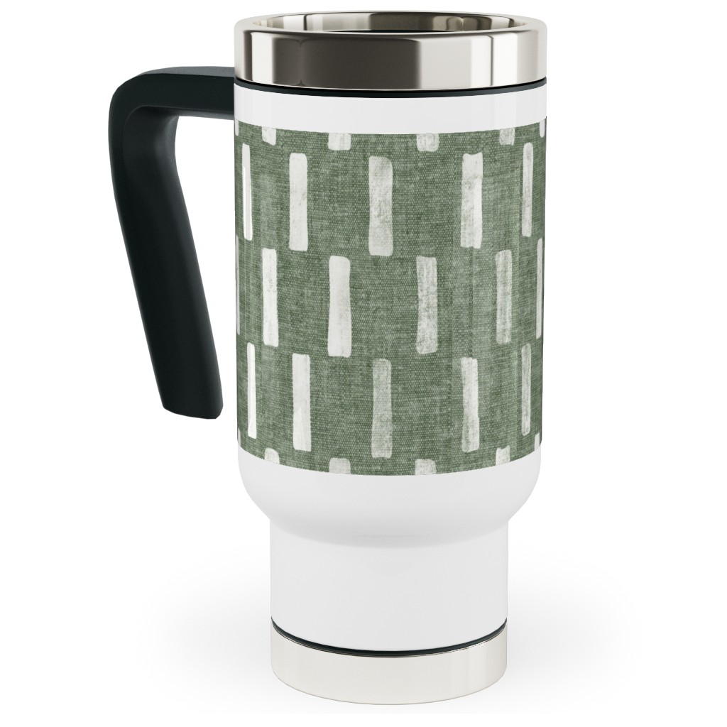 Block Print Dash - Sage Travel Mug with Handle, 17oz, Green