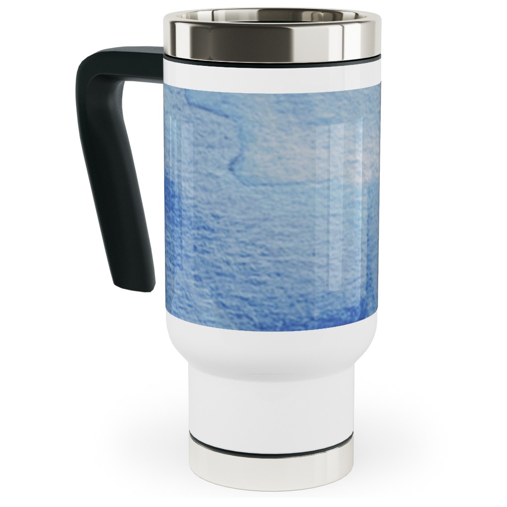 Watercolor Rorscharch - Blue Travel Mug with Handle, 17oz, Blue