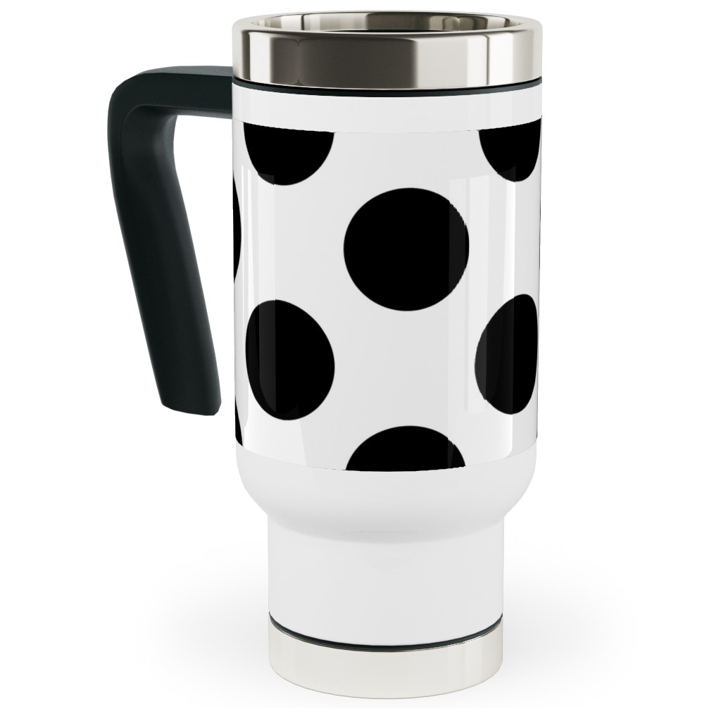Polka Dot - Black and White Travel Mug with Handle, 17oz, Black, Black