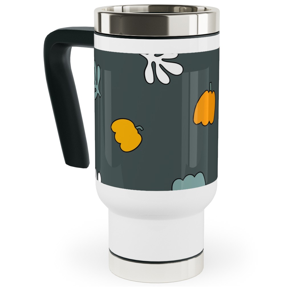 Autumn Harvest Vegetables - Dark Travel Mug with Handle, 17oz, Green, Classic Green