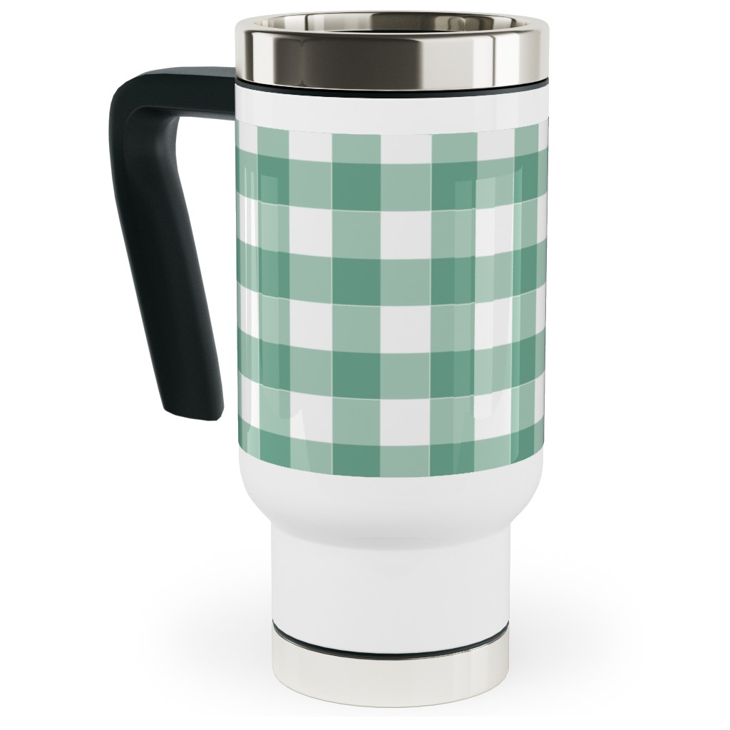 Simple Gingham Travel Mug with Handle, 17oz, Green