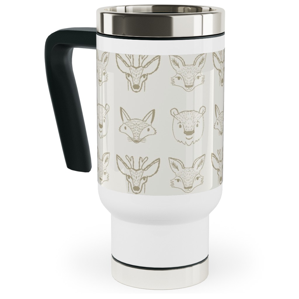 Forest Friends - Neutral Travel Mug with Handle, 17oz, Beige, Pearl