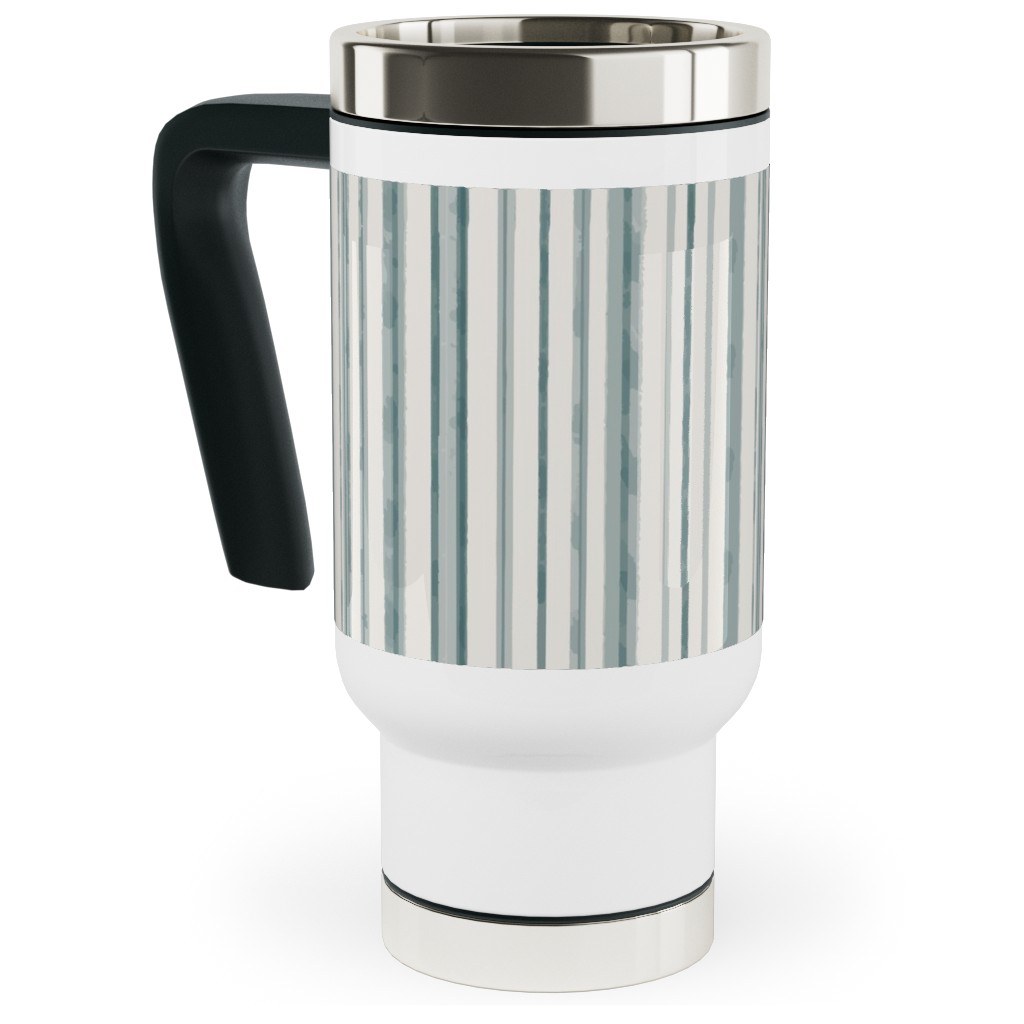 Dreamy Watercolor Stripe Travel Mug with Handle, 17oz, Green