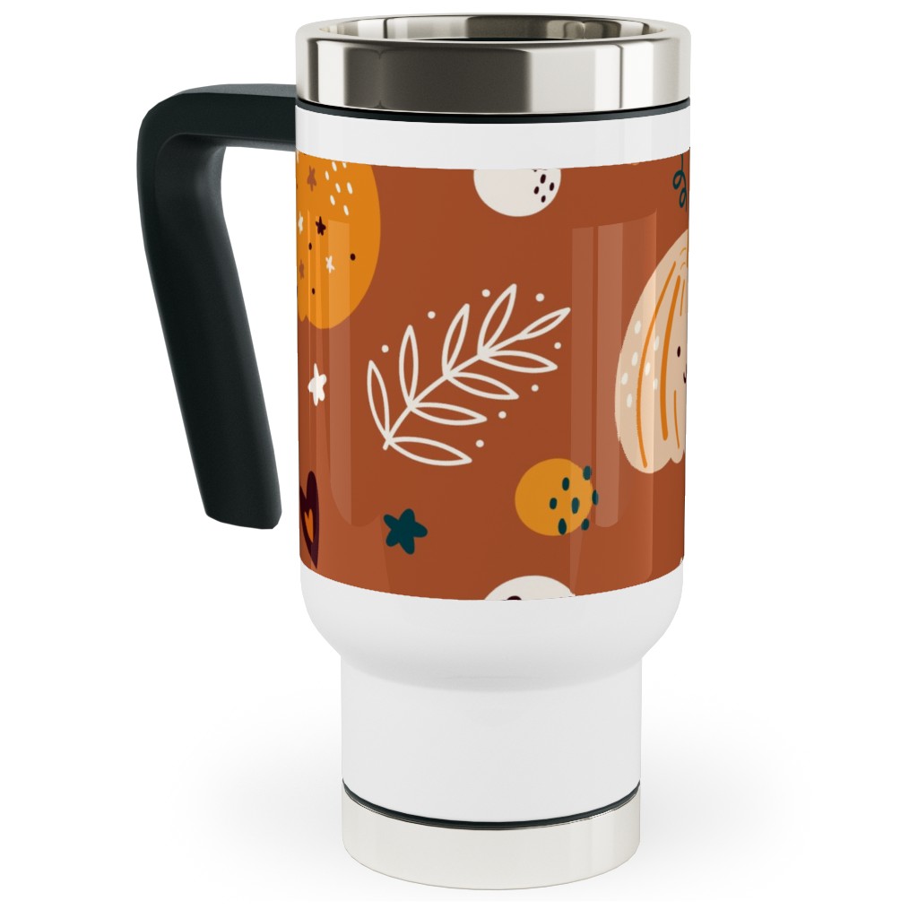 Autumn Pattern - Orange Travel Mug with Handle, 17oz, Orange, Orange