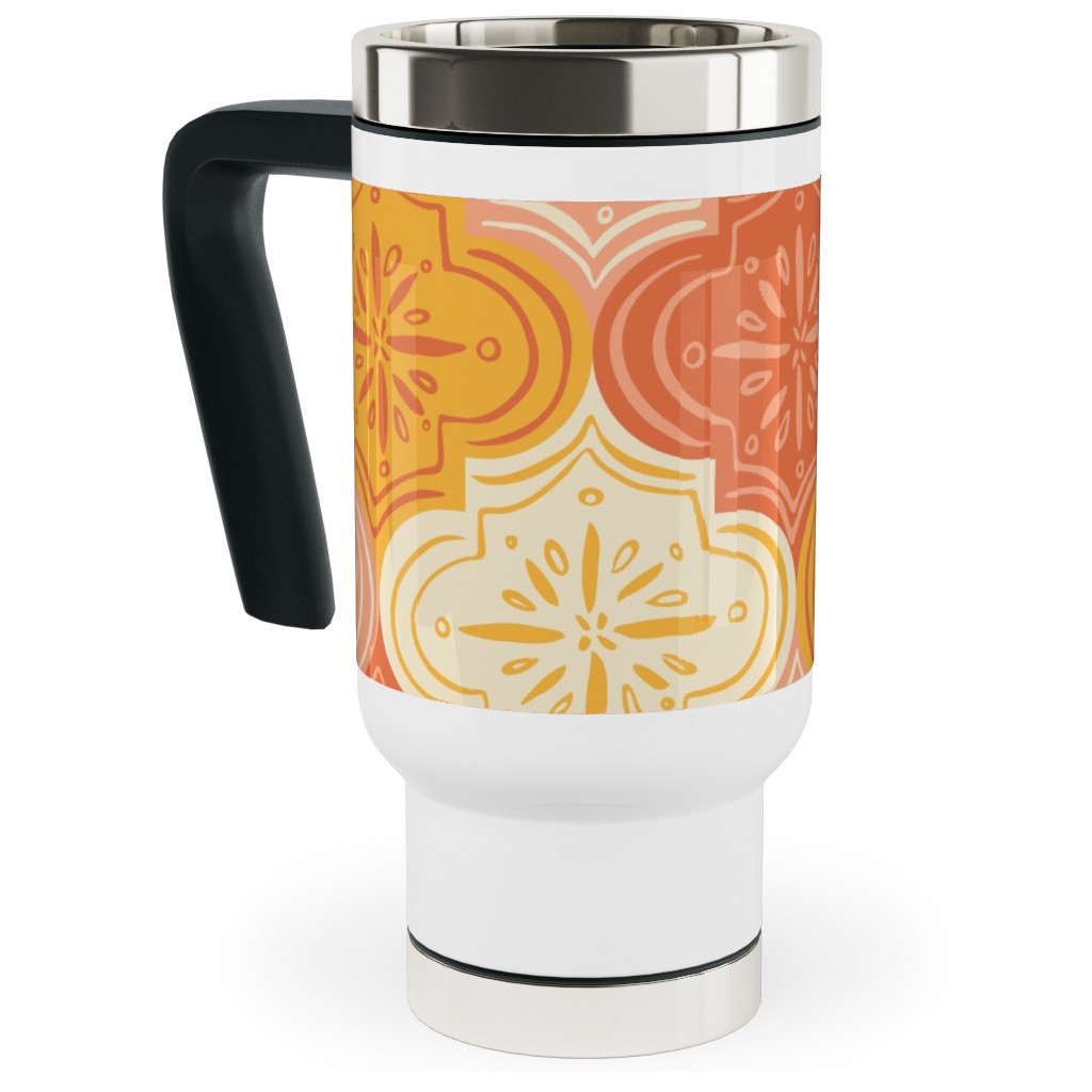 Arabesque - Warm Travel Mug with Handle, 17oz, Orange
