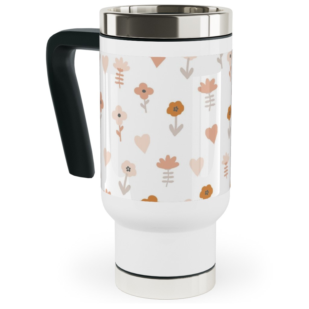 Wild Flowers - Boho - Neutral on White Travel Mug with Handle, 17oz, Pink, Bright Pink