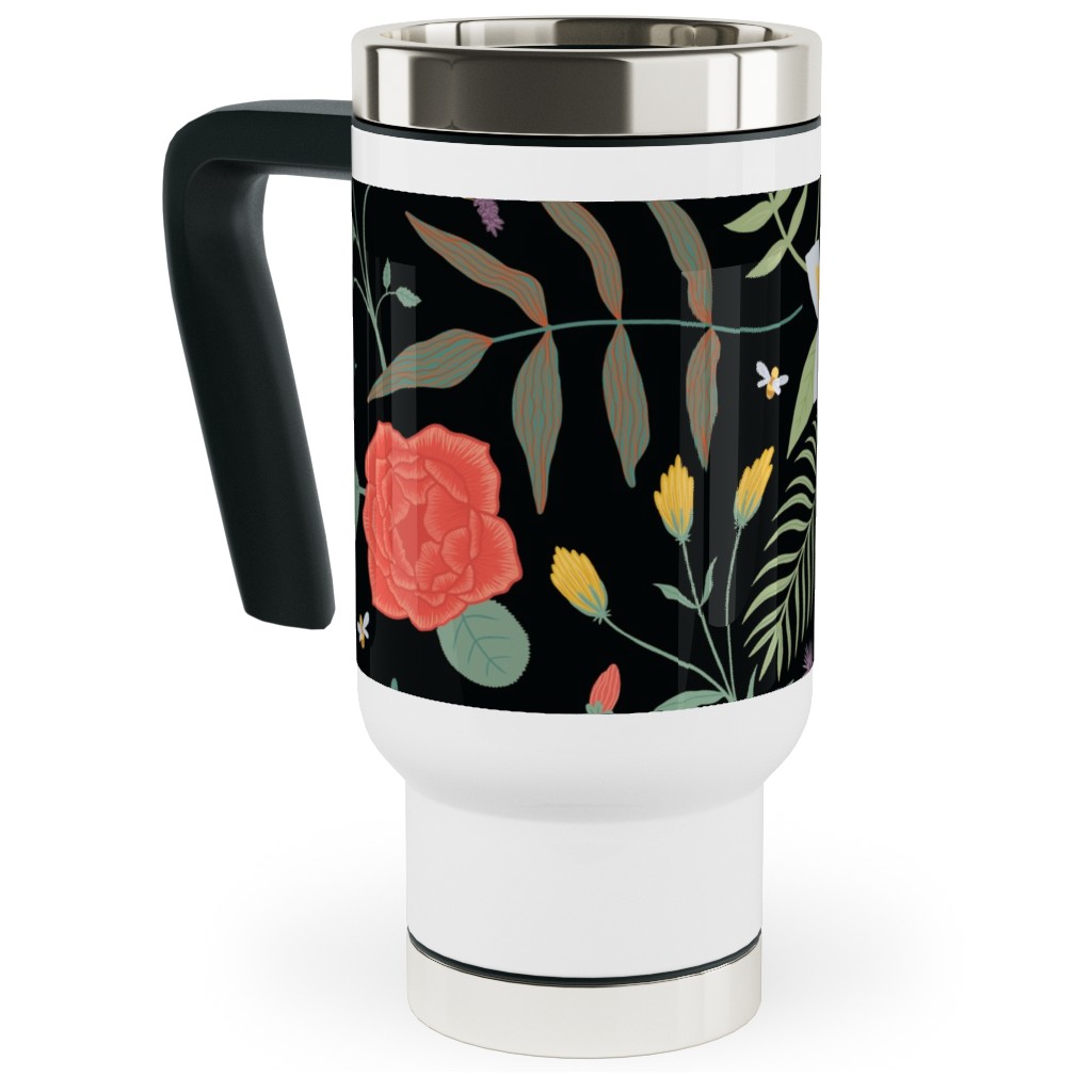 Hawaii Floral - Black Travel Mug with Handle, 17oz, Multicolor